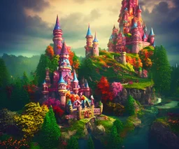 Photography of beautiful landscape Dice-shaped fairy castle, very colorful wonderful landscape, very detailed, high quality, very intricate, 3d rendering, magnificent, royal, majestic, cinema 4d, hdr, 16k, octane effect rendering
