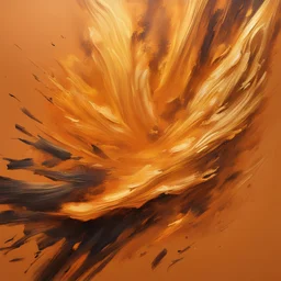 Hyper Realistic Golden-oil-paint-strokes on orange-background with burning-embers on it