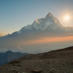 mystical indian blue being in adoration in himalaya at sunset