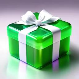 green jelly gift box, with white bow ribbon, rounded 3d