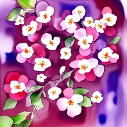 watercolor abstract painting plum flowers