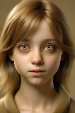 can you generate a realistic photo of a girl, she has: brown eyes, dirty blond/brown hair, mix of squeare and upside down triangle faced shape. a little upturned nose, cupid bow lips.