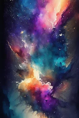 nebula, stars, abstract painting, watercolor, aqurelle, full color, 8k resolution, splashed, varied brushstrokes