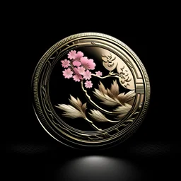 Gold Coin, Black, Pink, White, on black background, Real, Fantasy, Photo Real, Bold, Japan Style