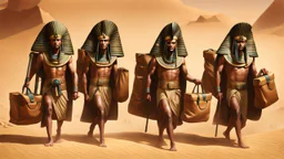 Pharaoh soldiers emerge from inside leather bags