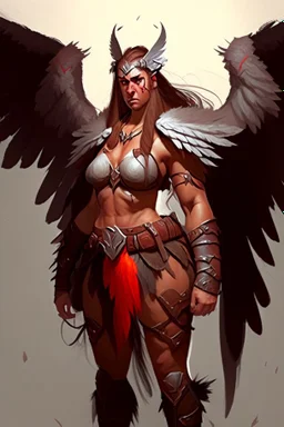 female barbarian dnd character with large wings