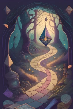 an illustration of a magical path with a wage covered fortune teller