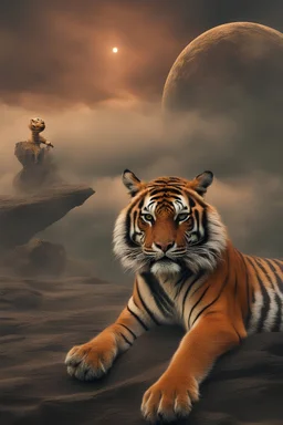 colored photo,tiger,alien landscape