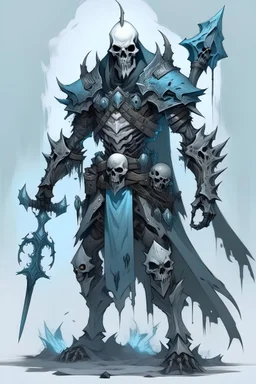dark fantasy, male, parody (medieval knight), ghoul, humanoid monster, skin (pale blue), bestial face (bat), full body (weapons, legs), unfull-armor (bones), pose (hunchback)