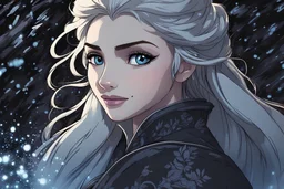 Elsa from frozen in the style of berserk in 8k solo leveling shadow artstyle, machine them, close picture, rain, intricate details, highly detailed, high details, detailed portrait, masterpiece,ultra detailed, ultra quality