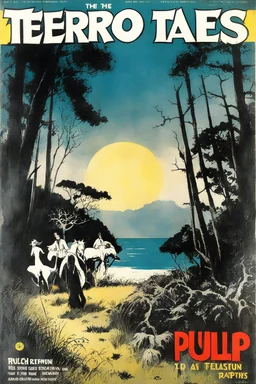 cover for the TERROR TALES pulp magazine (1964) with a high res photo cover by Ralph Steadman: special Visit Aeaea the nice island covered with a mixture of pasture and dense woodland of oak and beech. issue; guest stars: Circe, a captivating nymph and Homer the Greek poet
