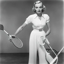 Carole Lombard holding tennis raquet