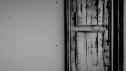 unhinged door, anime, monochrome, black background, ink, simple, maximum quality, broken hinge, barely functioning, why is it still being used it's a health hazard