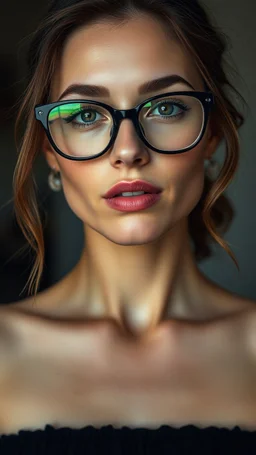 The body and soul of a beautiful woman with black eyeglasses