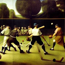 baseball game players by hieronymous bosch, birds, monsters