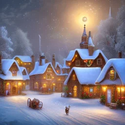 fantasy farming village square winter night