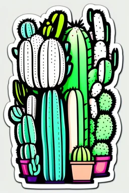 cute cartoon anime cactus sticker, anime style, white background color