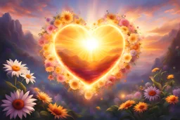 Love and big sun heart, flowers, etheric ambiance