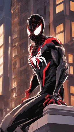 miles morales mix with venom symbiote in solo leveling shadow artstyle, Street boy them, intricate details, highly detailed, high details