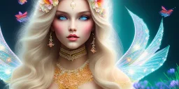 bright fairy, beautiful portrait, flowery landscape