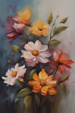 adults oil painting of a flowers, style=oil painting, no outline , splashes of colors