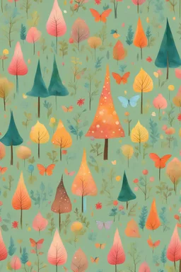fairies and magical beings of the forest, colorful gnomes and butterflies