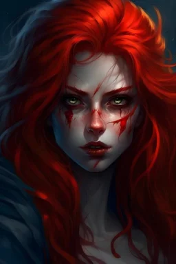 mulher werewolf, olhos vermelhos, cabelo ruivo