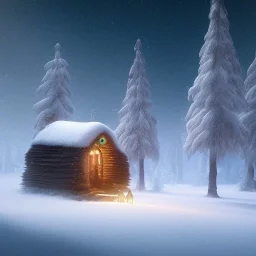 Mysterious christmas night, a lonely hut, surreal atmosphere, cosmic backdrop, celestial ambience, soft lighting, very chilly appearance of the surroundings, unreal engine 5 volumetric lighting, intricate details, realistic style, 8k resolution