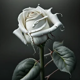 A white rose bleeding from its stem