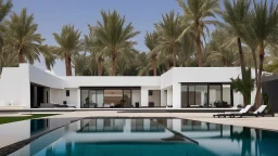 Description of a modern Emirati style villa: Located on a magnificent piece of land in the heart of the Emirates, our villa embodies the finesse of design and detailing that promises a luxurious residential experience. This two-story villa, with its elegant and contemporary spaces, stands out. The exterior walls of the villa are made of black and white stones, adding an elegant and luxurious touch to the design. This combination of black and white stones creates a beautiful contrast, highlight