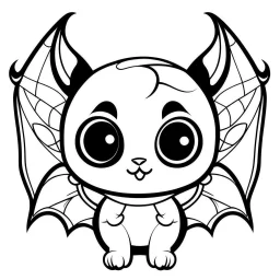 create a 2d black outline, " kawaii cat with bat wings coloring book for kids", coloring page, low details design, black contour, coloring page design, colorful , card style, coloring page for kids, halloween backgorund,sketch style,