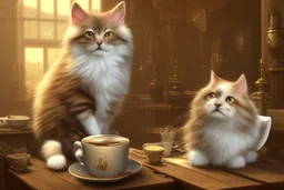 cute fluffy cat in a coffeehouse in sunshine Weight:1 detailed matte painting, deep color, fantastical, intricate detail, splash screen, complementary colors, fantasy concept art, 8k resolution trending on Artstation Unreal Engine 5 Weight:0.9