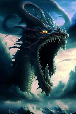 leviathan demon huge seprent monster beast sky