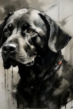 Portrait of a black Labrador in the style of Yoji Shinkawa, Guy Denning, Florian Nicolle, Willem Haenraets