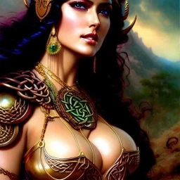 portrait 'beautiful Sexy Busty Dejah Thoris',braided long hair,horned helmet, celtic tattoed,crystal clear green eyes,painting by gaston bussiere, greg rutkowski, yoji shinkawa, yoshitaka amano, tsutomu nihei, donato giancola, tim hildebrandt, oil on canvas, cinematic composition, extreme detail,fit full head inside picture,32k