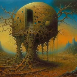 time altering machine, by Zdzislaw Beksinski, Meander art style