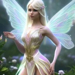 beautiful fairy very etheric, nice smiling, long blond hair, magic glamour pink make up, delicate colors, complete vision of very transparent and big wings, beautiful glamour transparent dress, ultra sharp focus, 8k, unreal engine 5, extremely sharp detail, light effect, soft light atmosphere, smooth, full of details, face in front, complete vision of face and hair and of the body