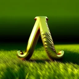 the letter A, 3d letter design, made of shiny gold metallic finish, kept on natural grass, highly realistic