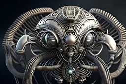 Expressively detailed 3d rendering of a hyperrealistic ALIEN, UFO, renaissance, jules verne, symmetric, front view, detailed with cogs and cables