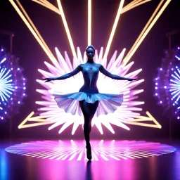 mocap graphic, balerina dancing in a 3d recursive fractal stage with disco fashing lights