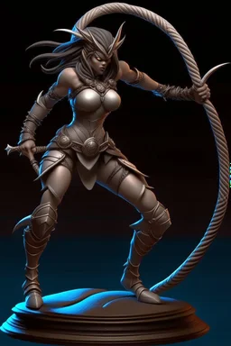 female gray skin Shadar-Kai wielding a Whip a whip made out of black thorns