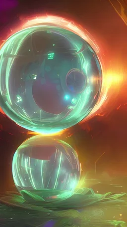 macro of a glass sphere enclosing a dimensional portal, a sparkling void, a glowing absence, high level of detail, saturated color palette, mystery atmosphere