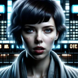 Face portrait Scarlett Johansson in Ghost in the shell centered facing camera