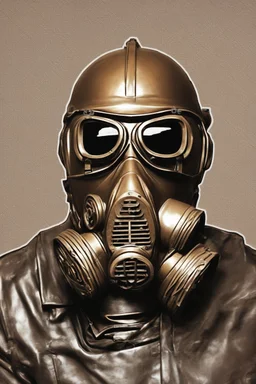 warrior portrait, Bronze metal gas-mask, comic style