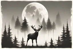 A realistic tattoo of a strong, noble Stagg running in a bleak forest with a blood moon overhead. Make it abstract and include geometric designs.