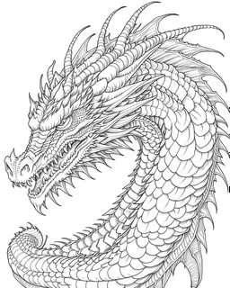 coloring image of dragon, line art, realistic, white background