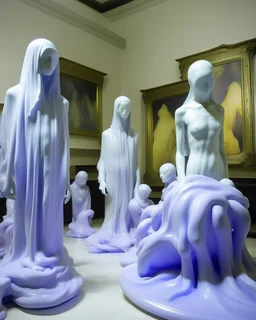 A pale light purple haunted EDM party with ghosts painted by Auguste Rodin