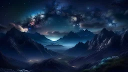 high fantasy night sky in mountains nature
