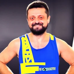 Volodymyr Zelensky WITH A BEARD wearing TANKTOP