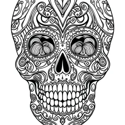 Coloring page for beginers, with skull, very Bold outlines and white background, cartoon style, minimal number of elements, very simple, not very detailed